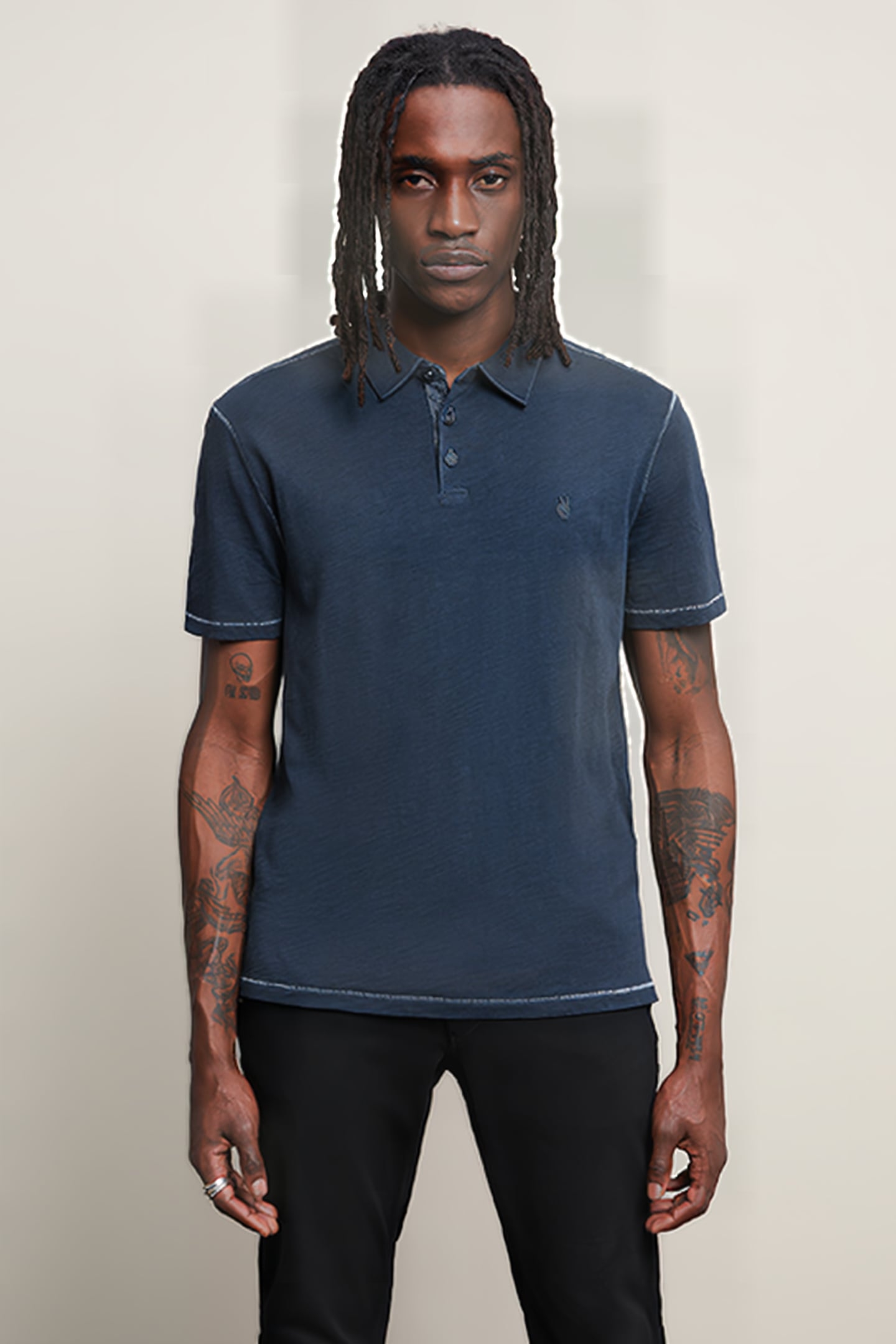 SS SOFT COLLAR COTTON SLUB POLO OILED BLUE 1