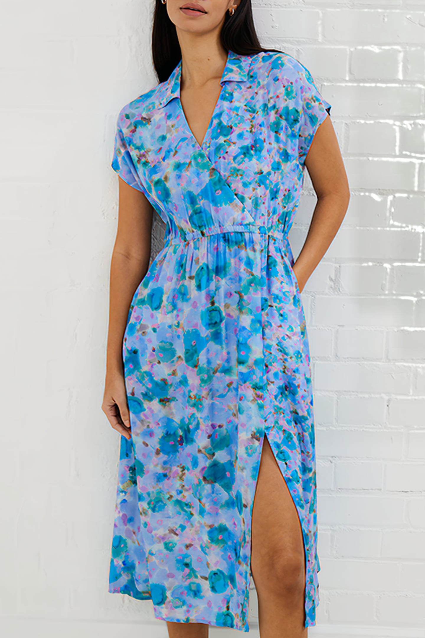 GRETHA DRAPE WRAP DRESS BLUE 5