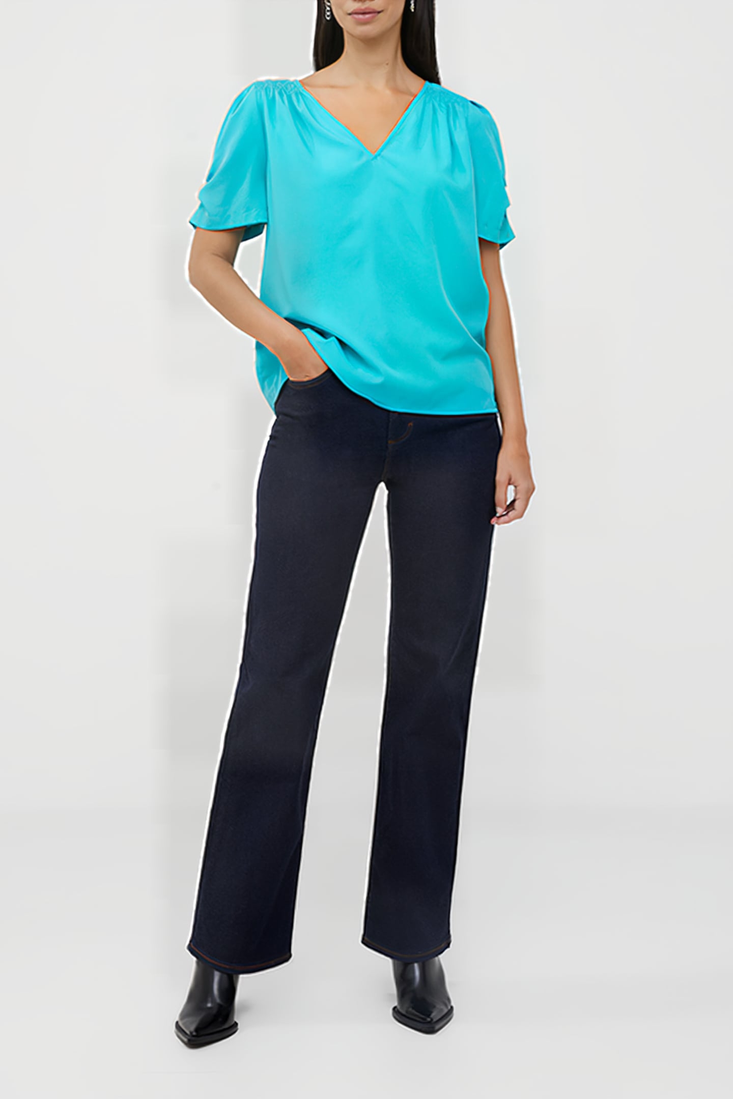 CREPE LIGHT V NECK TOP GREEN 2