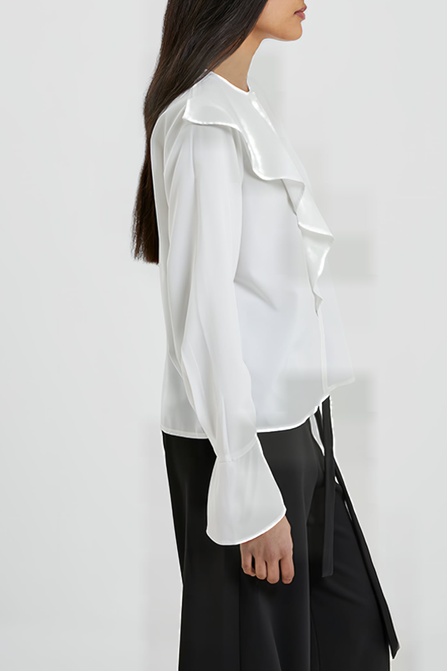 CREPE LIGHT ASYMM FRILL SHIRT WHITE 5
