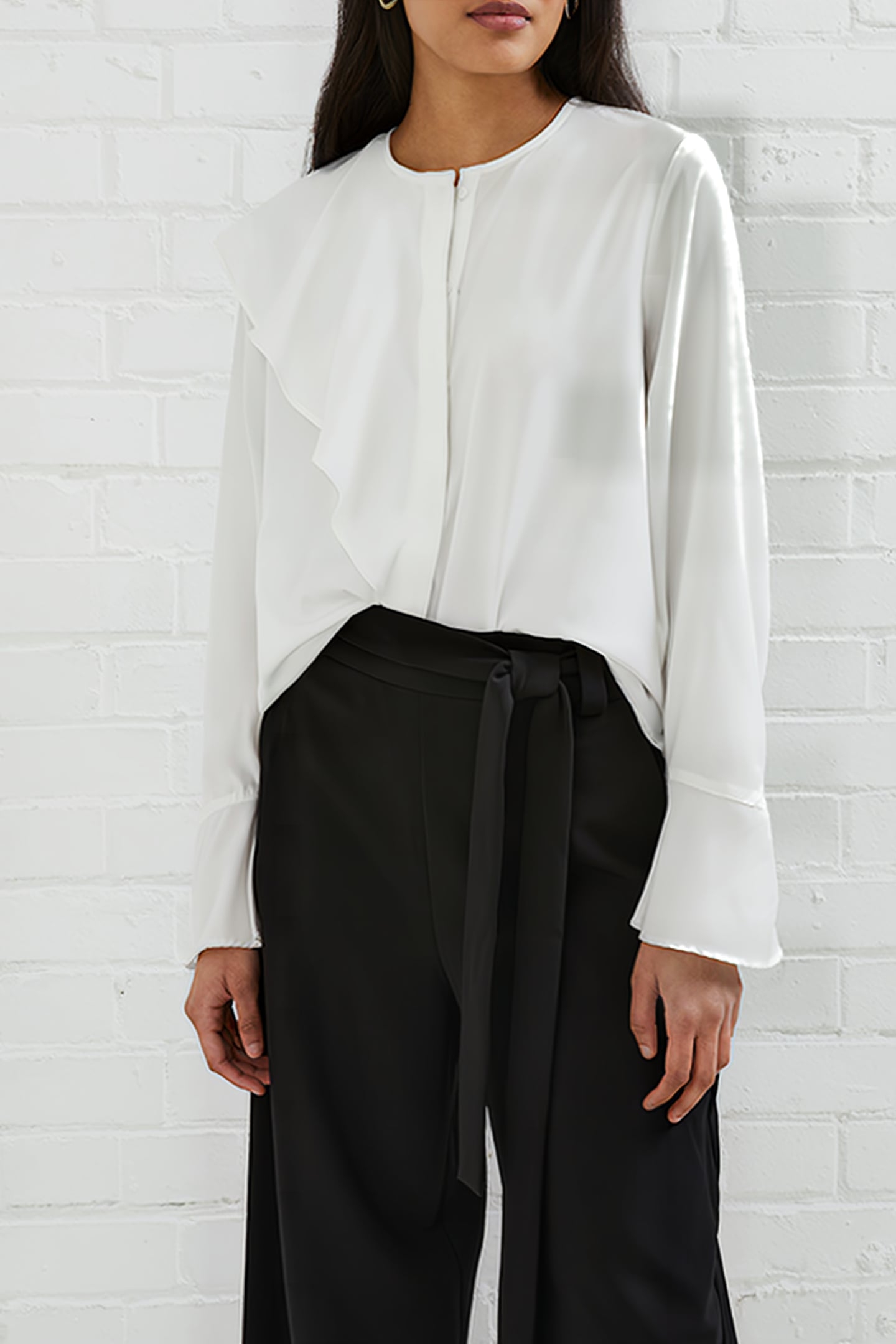 CREPE LIGHT ASYMM FRILL SHIRT WHITE 1