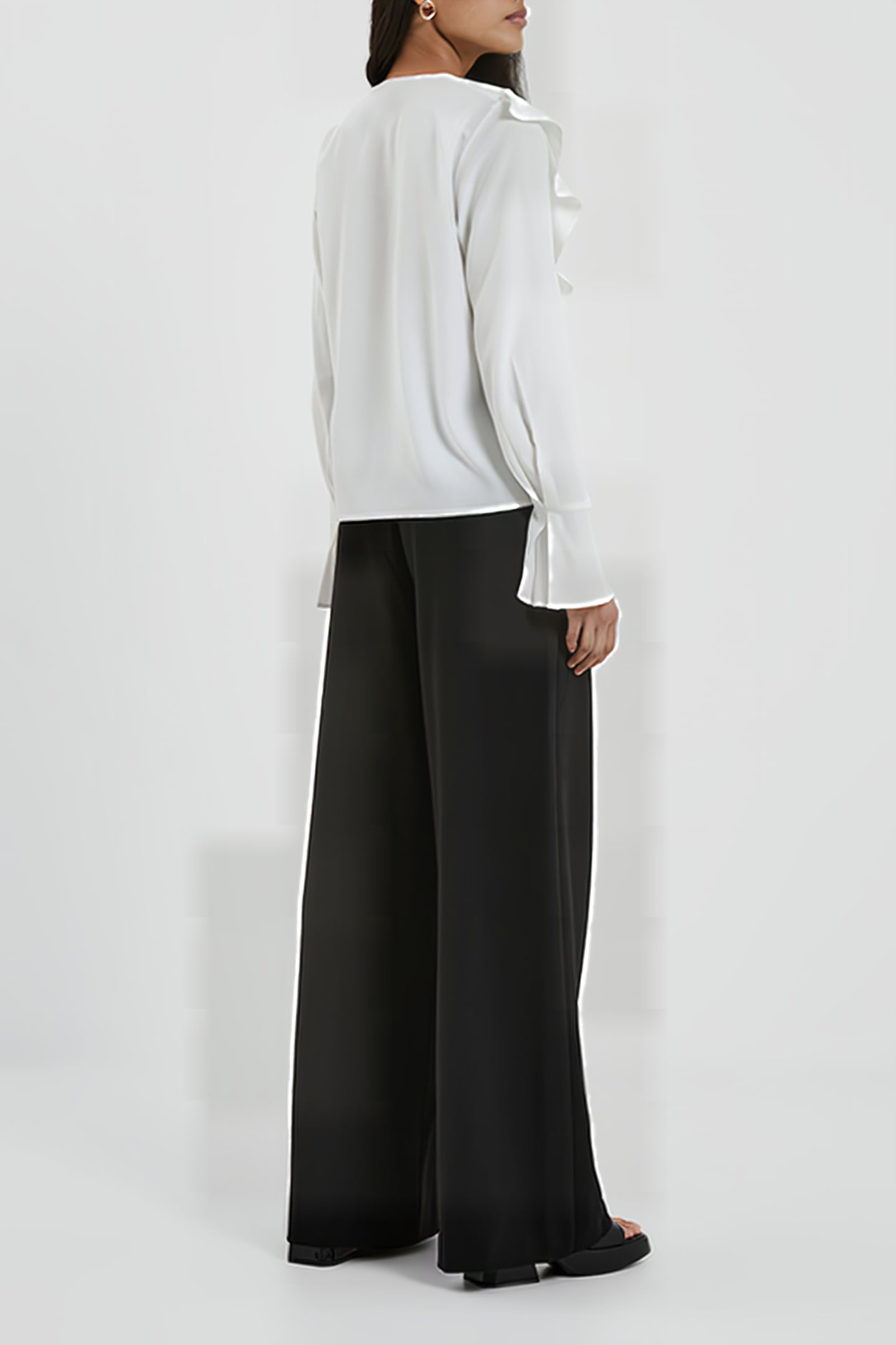 CREPE LIGHT ASYMM FRILL SHIRT WHITE 3