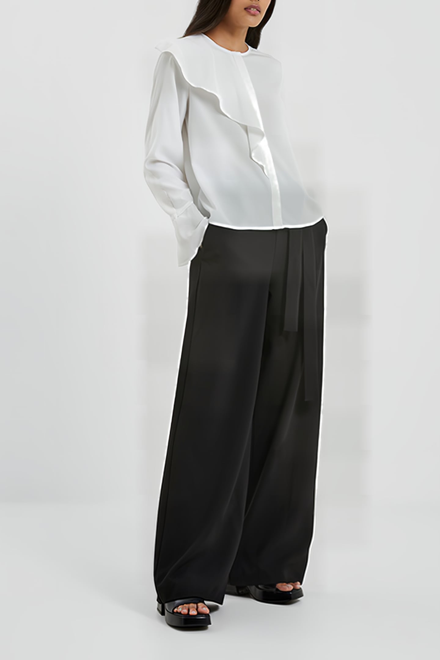 CREPE LIGHT ASYMM FRILL SHIRT WHITE 2