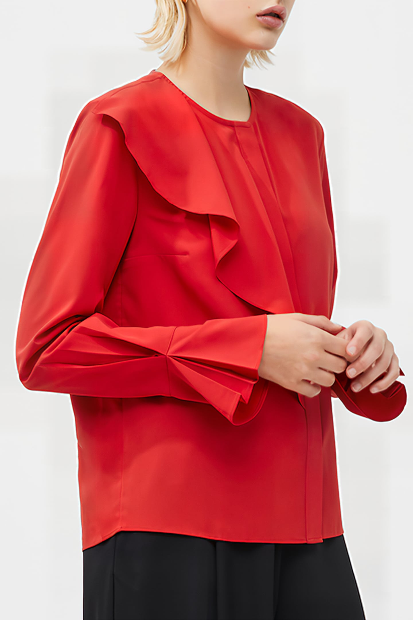 CREPE LIGHT ASYMM FRILL SHIRT RED 4