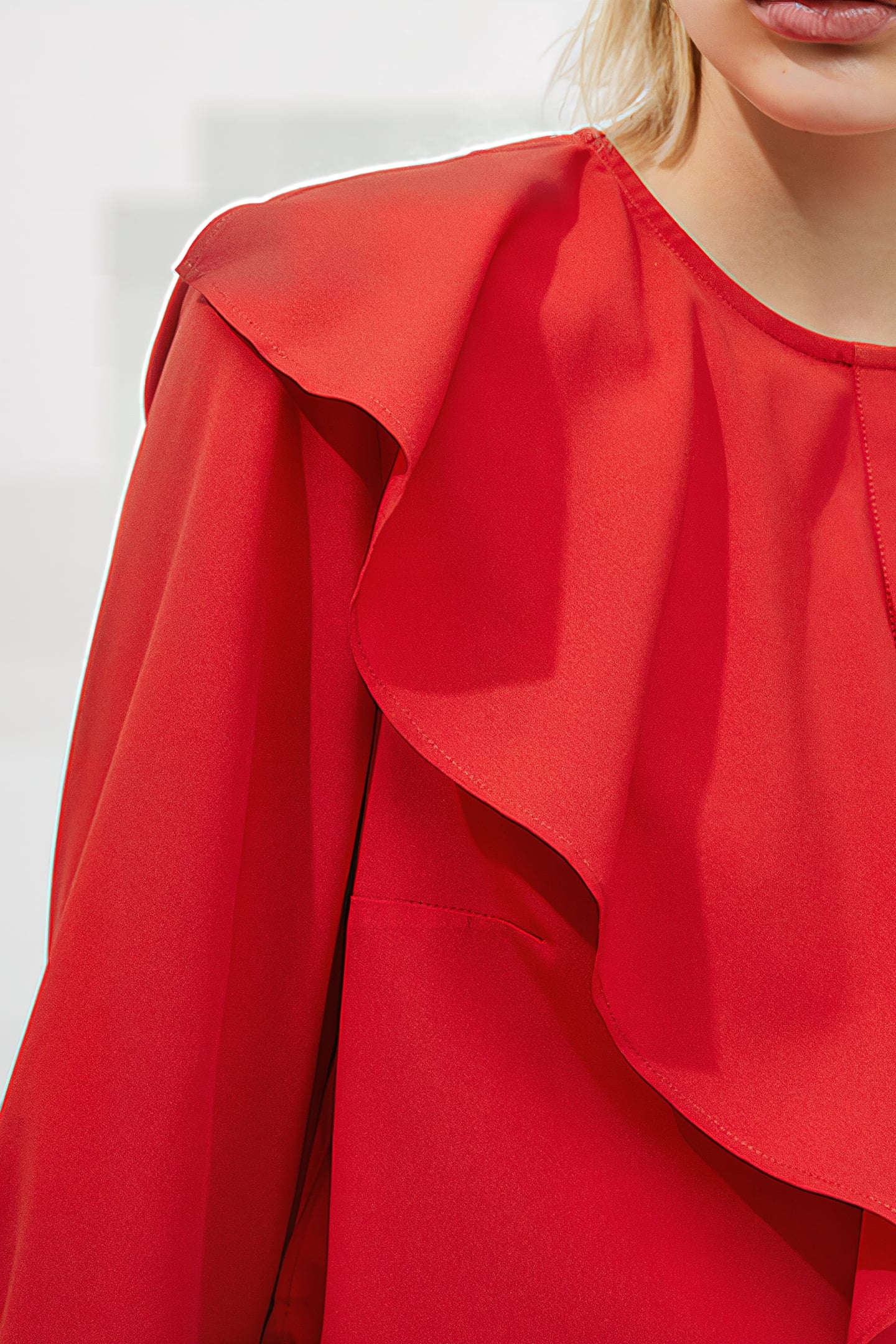 CREPE LIGHT ASYMM FRILL SHIRT RED 5