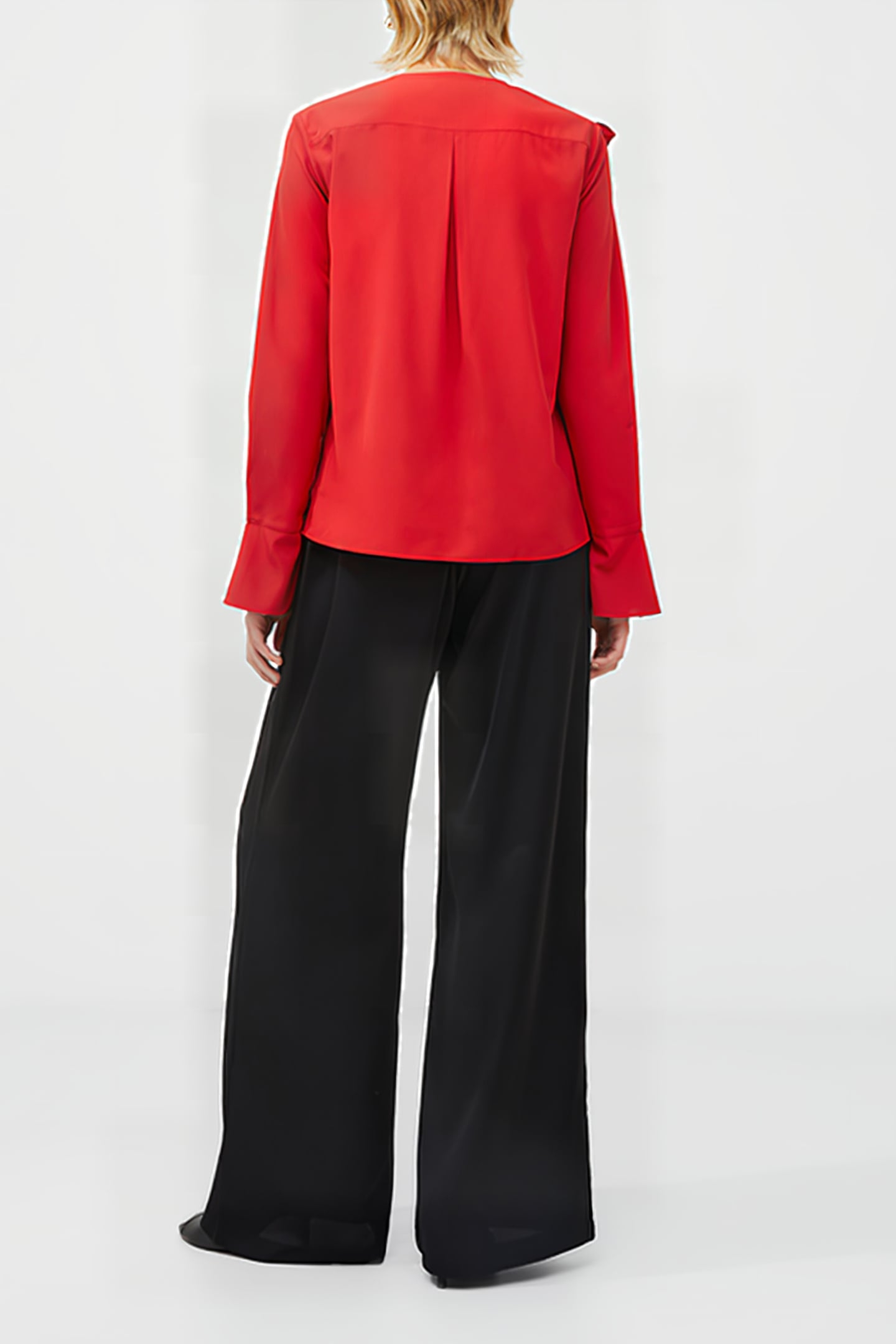 CREPE LIGHT ASYMM FRILL SHIRT RED 2