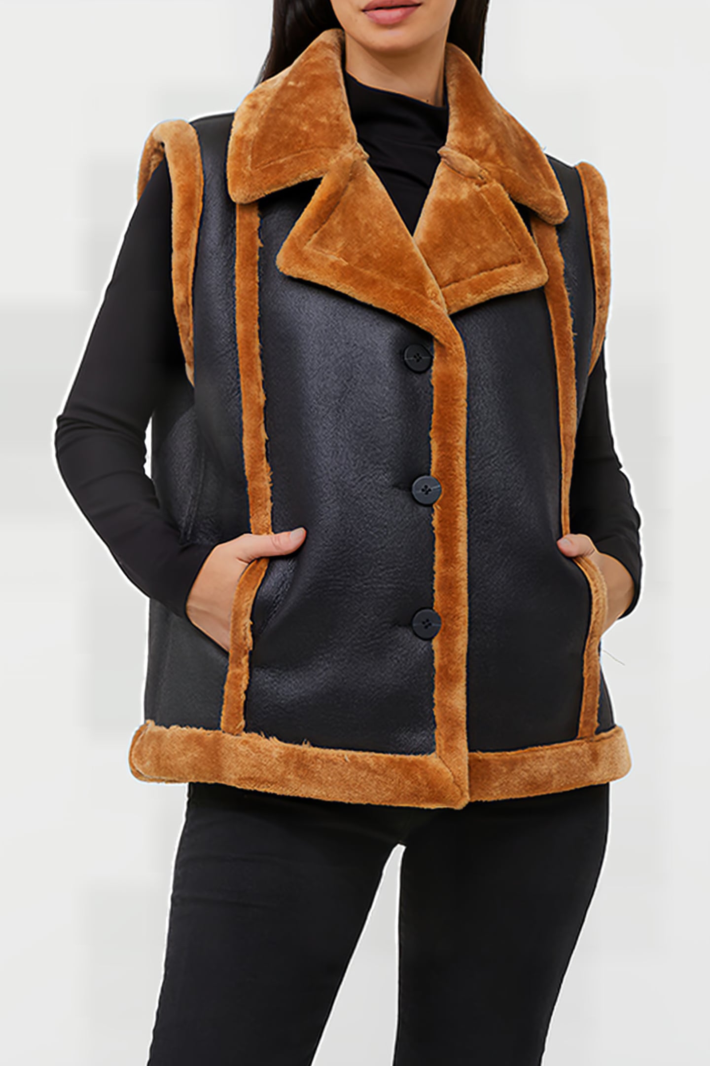 BELEN FAUX FUR GILET BLACK 1