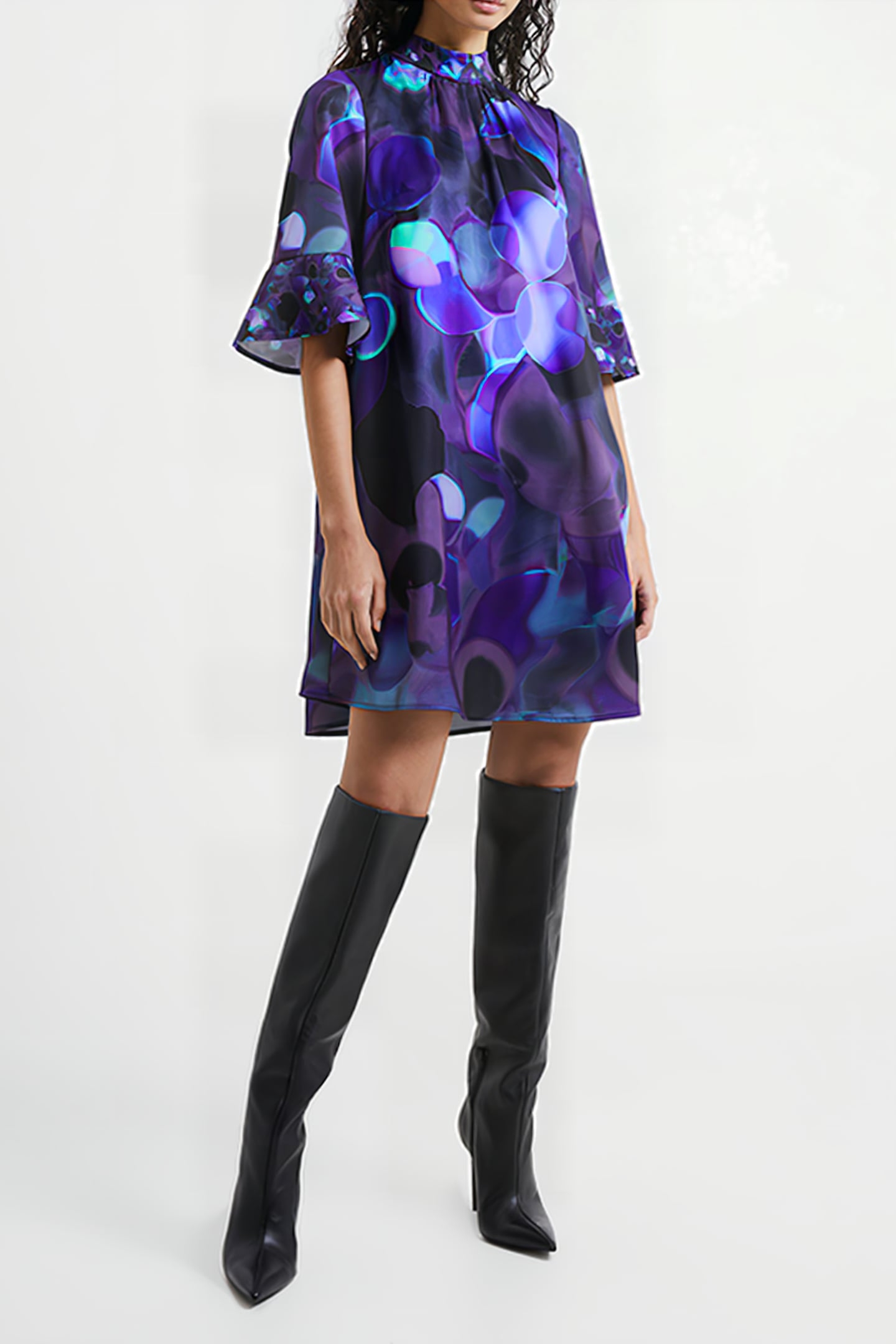 EVA HARLOW FLUTED SLEEVE DRESS BLUE 2