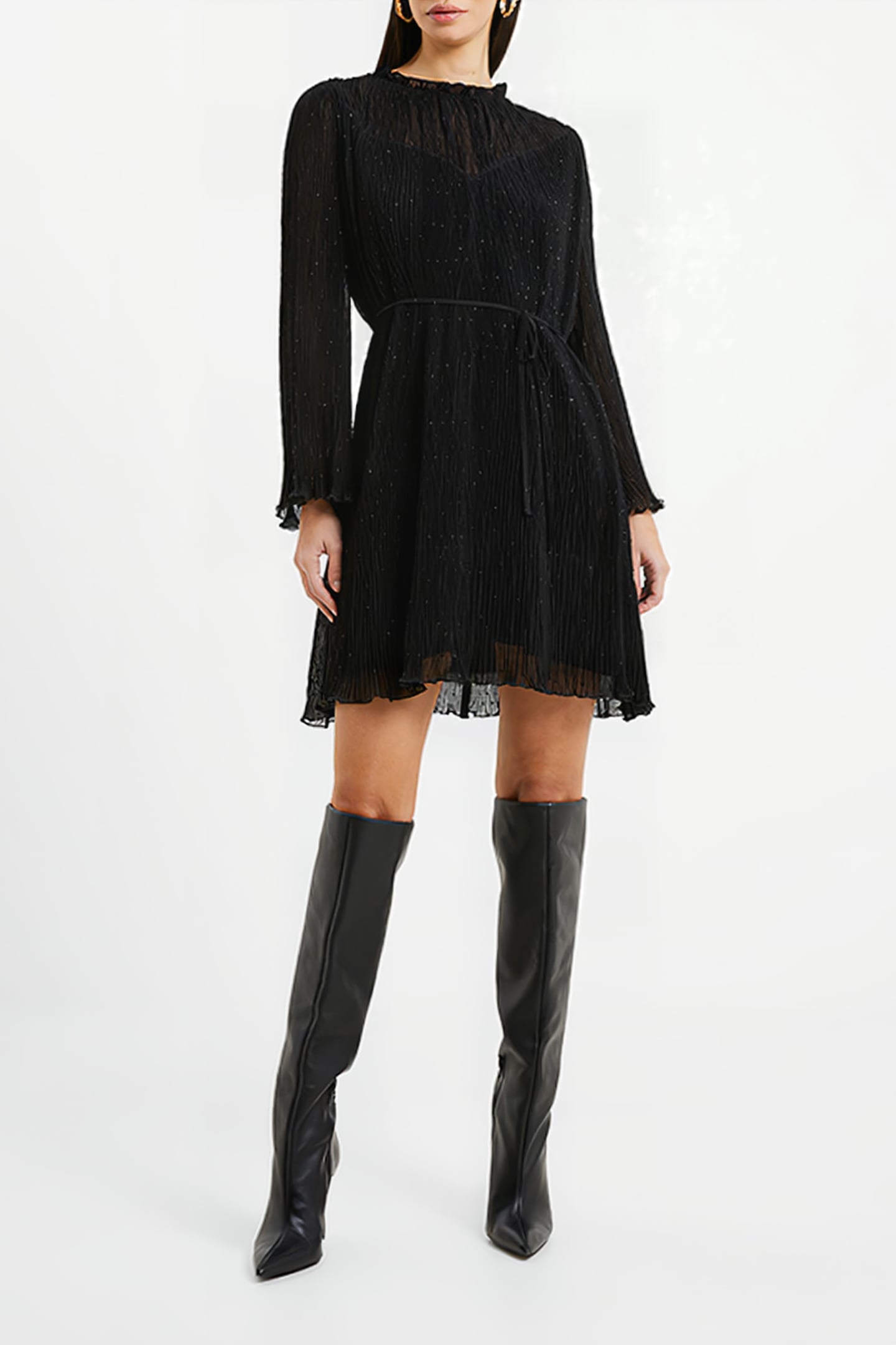 CALLIE PLEATED LUREX DRESS BLACK 2