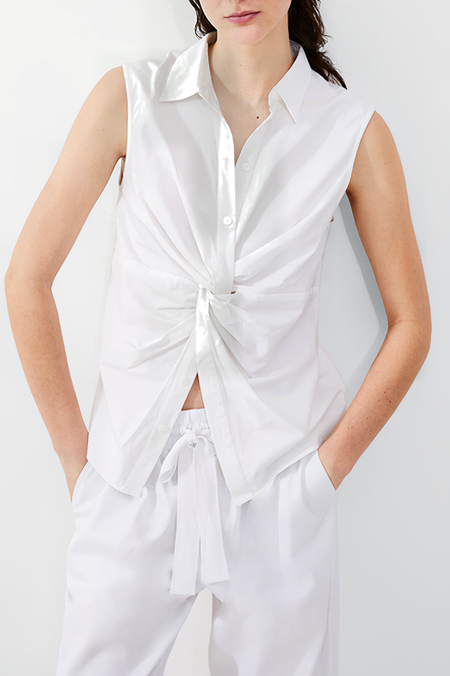 AOFIE LINEN TWIST FRONT SHIRT WHITE 1