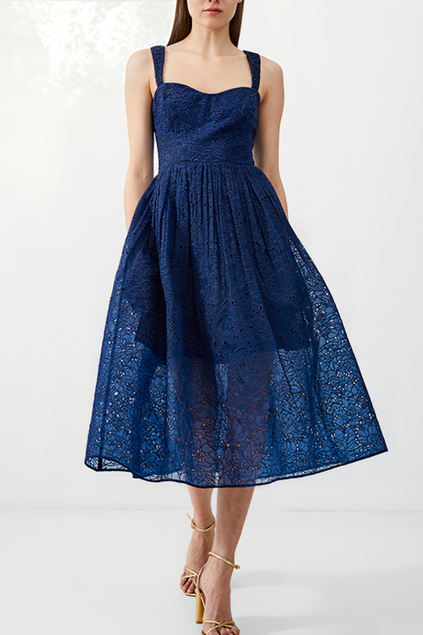 EMBROIDERED LACE STRAPPY DRESS BLUE 1