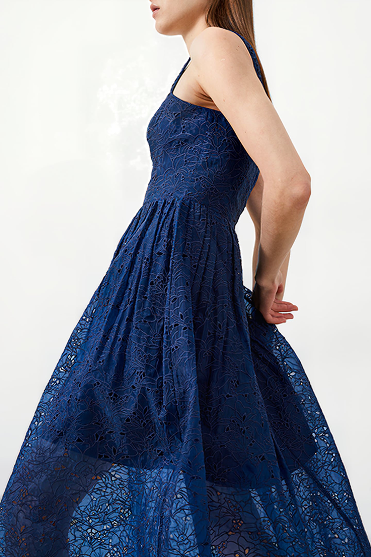 EMBROIDERED LACE STRAPPY DRESS BLUE 4