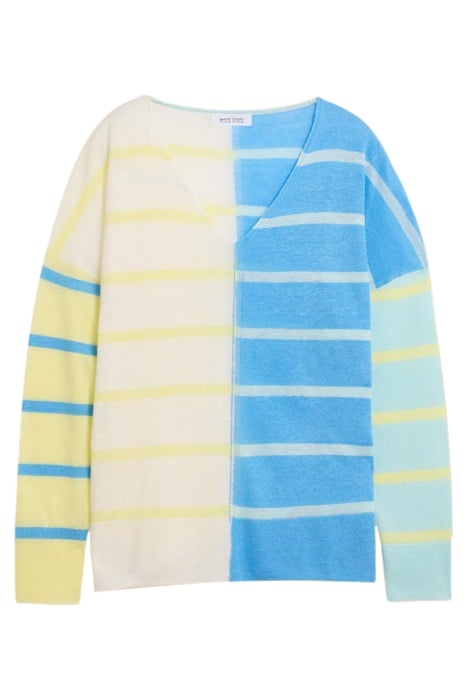 LINEN V NECK JUMPER BLUE MULTI 2