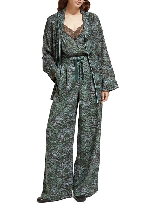 ELENI - HIGH RISE WIDE LEG PYJAMA PANTS FEATHER BOTTLE GREEN 3