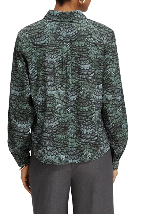 PRINTED BALLOON SLEEVE SHIRT FEATHER BOTTLE GREEN 2