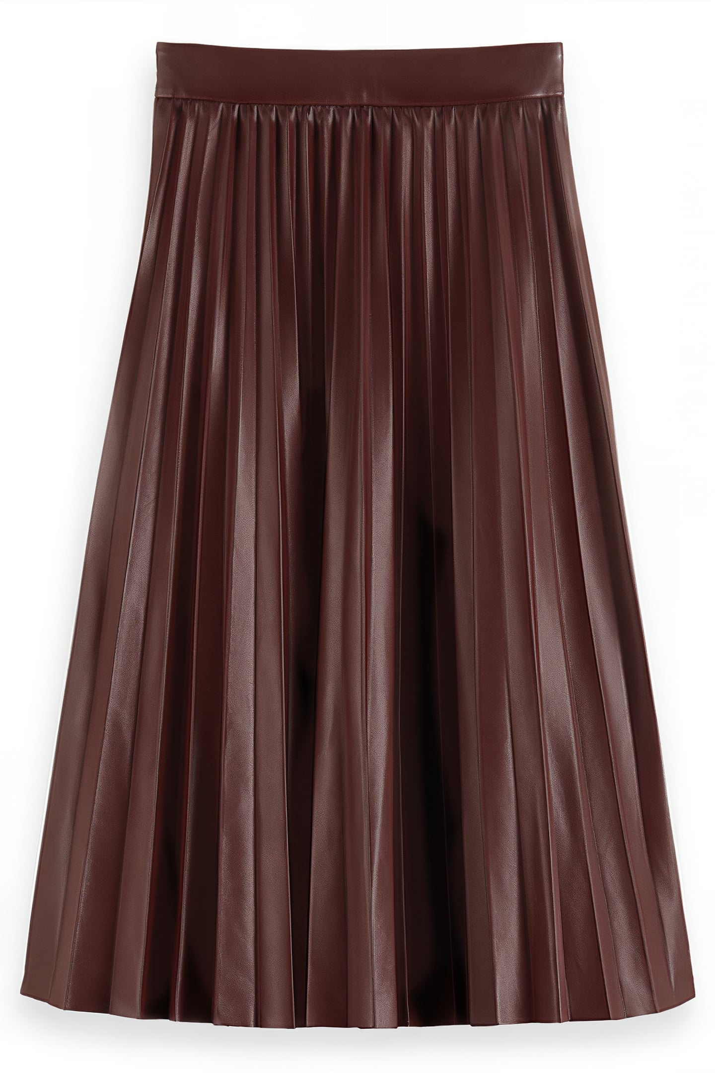 FAUX LEATHER PLEATED HIGH RISE MIDI SKIRT BORDEAUX 4