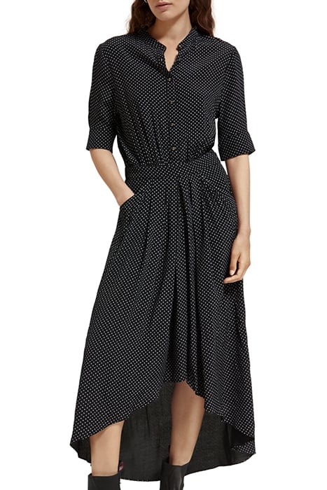 MIDI DRESS WITH HIGH LOW HEM POLKA EVENING BLACK 1