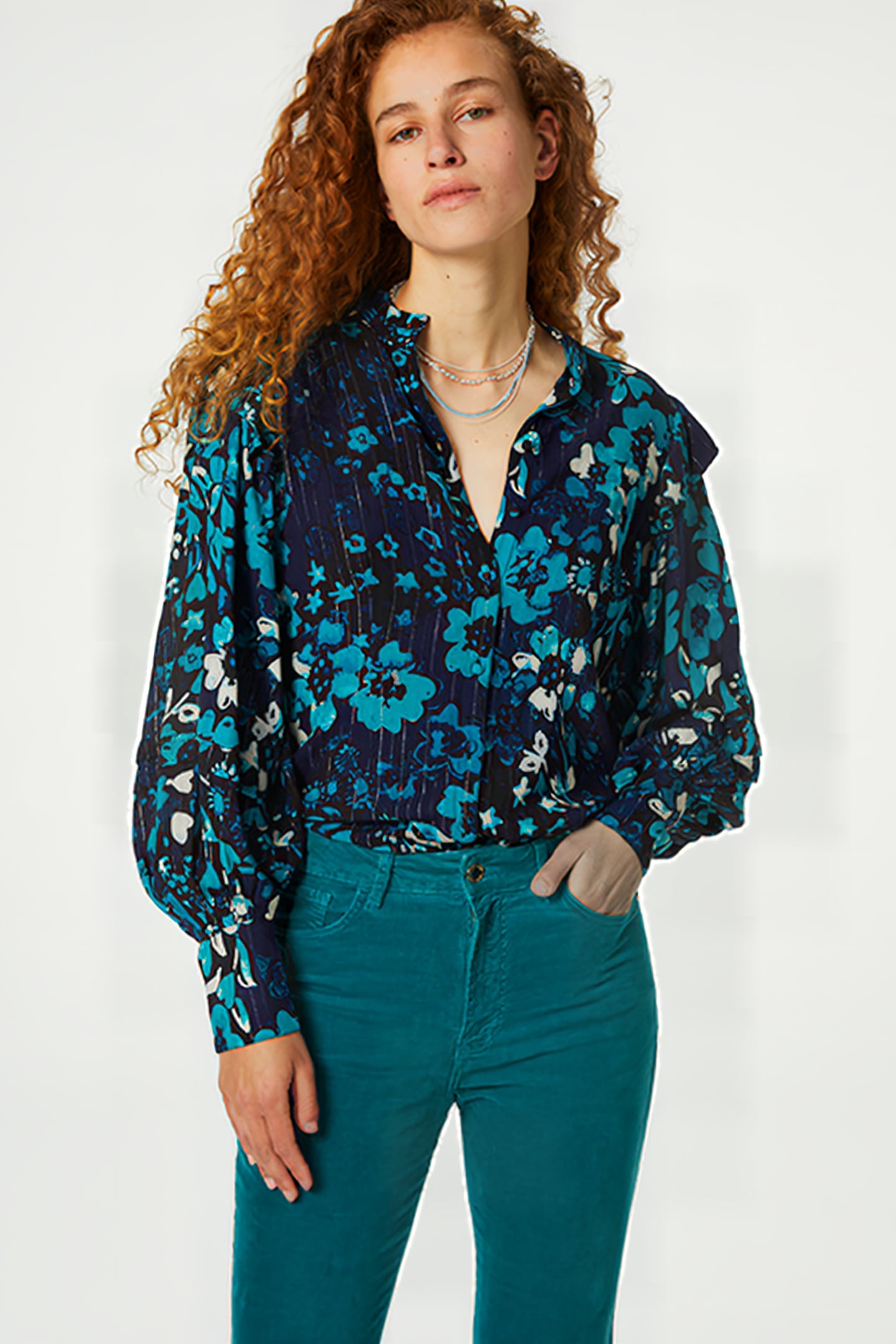 PHILO BLOUSE BLACK/KEEP IT TEAL 1