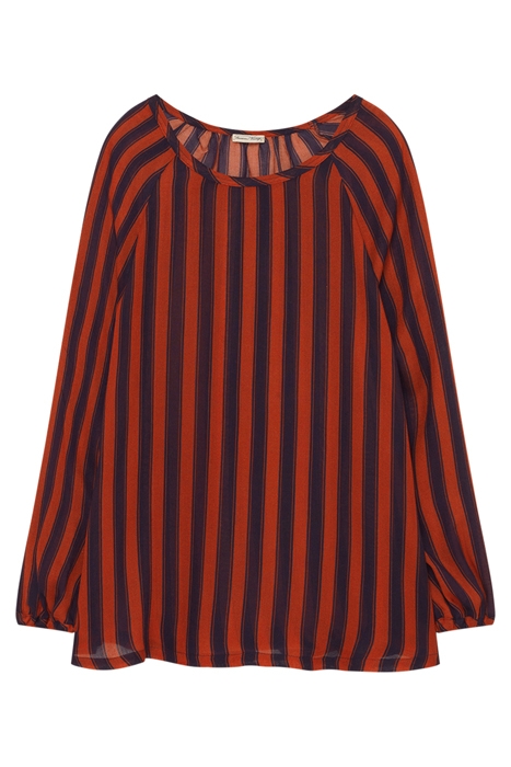 U COLLAR LONG SLEEVES TOP RAYURES BRUN NAVY 4