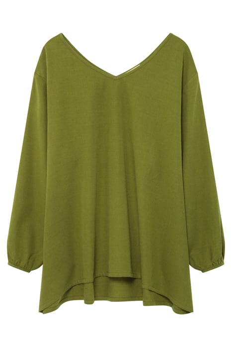 V COLLAR LONGSLEEVES TRAPEZE MID-LENGTH TOP WASABI 4
