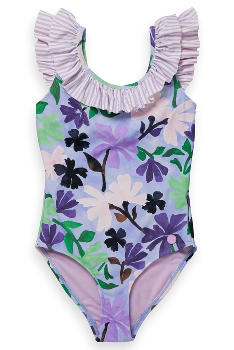 GIRLS ALL-OVER PRINTED CONTRAST RUFFLE BATHING SUIT PAINTERS 1