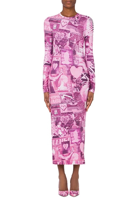 DIGITAL HEART LIGHTWEIGHT FLEECE DRESS PINK 1