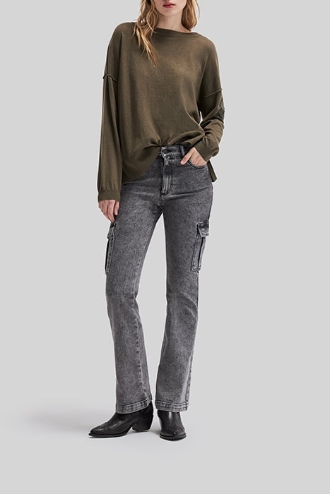 KHAKI HERRINGBONE BOAT-NECK JUMPER WITH JEWELS AND STITCHES 3