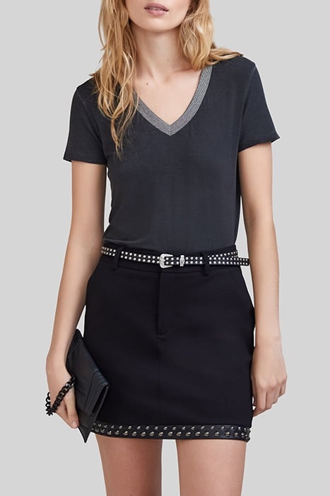 BLACK STUDDED STRAIGHT SHORT SKIRT 5