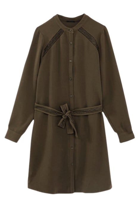 KHAKI RECYCLED DRESS WITH TONE-ON-TONE LACE PANEL 3