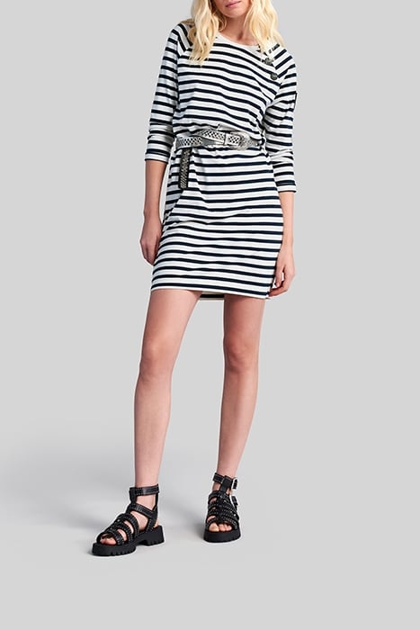 ECRU SAILOR-STRIPE DRESS WITH BADGE ON SLEEVE 2