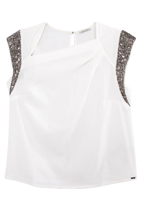 WHITE TOP WITH BEADS AND SEQUINS ON SHOULDERS 4