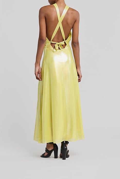 YELLOW LAMÉ BACKLESS LONG DRESS 2
