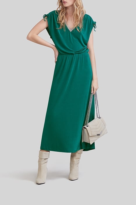 EMERALD BEADED V-NECK LONG DRESS 1