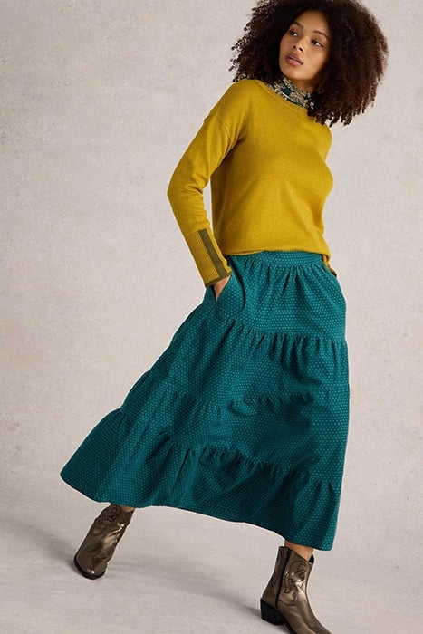 JENNA CORD TIERED SKIRT DARK GREEN 5
