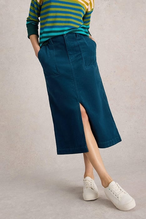 MAREN ORGANIC CORD SKIRT DARK TEAL 1