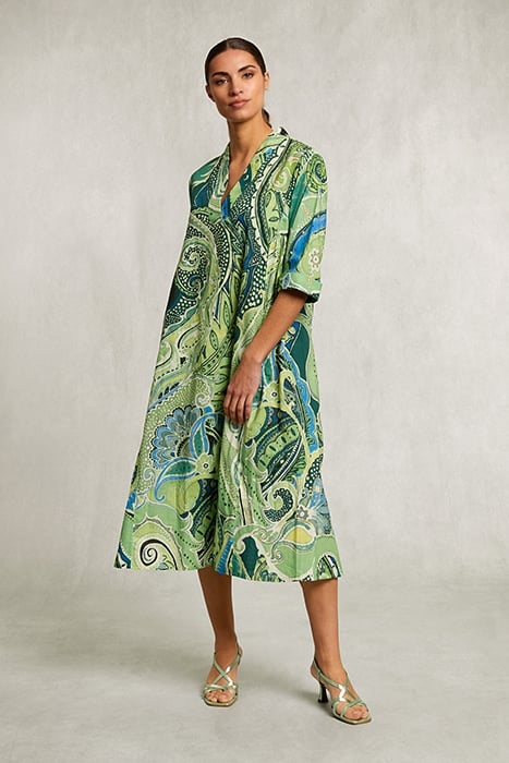 BLUE/GREEN FANTASY V-NECK DRESS GREEN 1