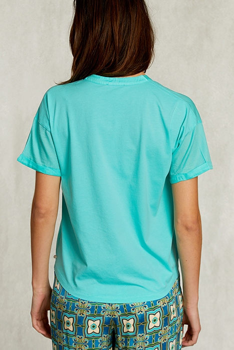 TURQUOISE V-NECK BLOUSE WITH POCKET GREEN 2