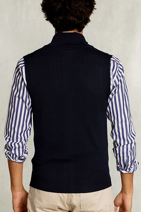 CUSTOM FIT SLEEVELESS MERINO CARDIGAN NAVY BLUE 2