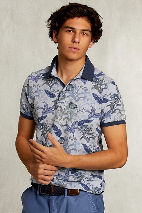 CUSTOM FIT COTTON FLORAL POLO LT MOMBASA MIX BLUE 1