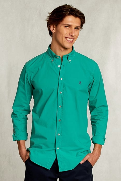 CUSTOM FIT GREEN POPLIN SHIRT 1