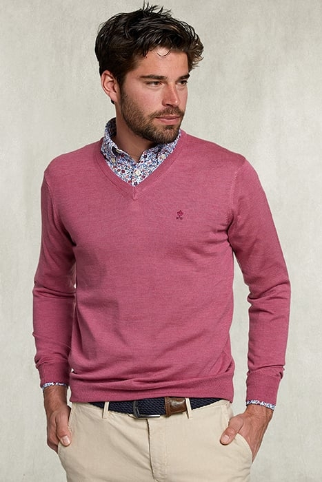 BASIC MERINO V-NECK PULLOVER DARK SUGAR PINK MIX PINK 1