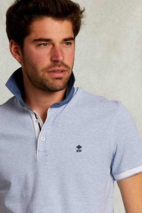 CUSTOM FIT COTTON POLO SEAWATER MIX BLUE 5