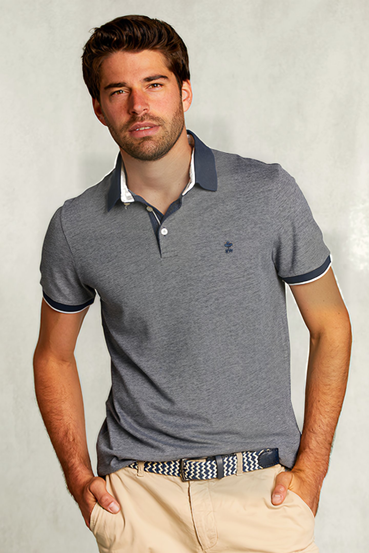 CUSTOM FIT COTTON POLO INDIAN OCEAN MIX BLUE 1