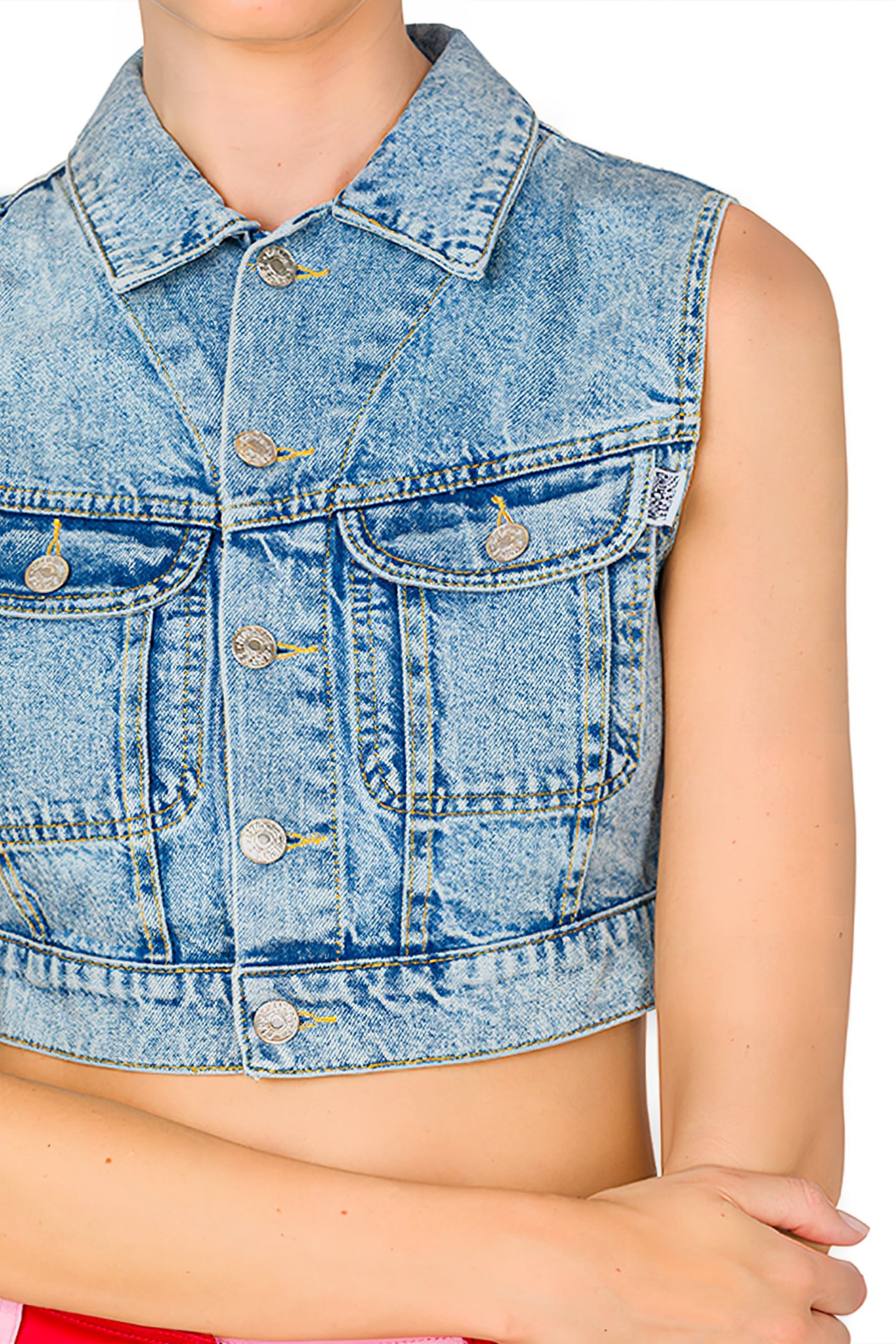 CROPPED VEST IN RECYCLED DENIM BLUE 4