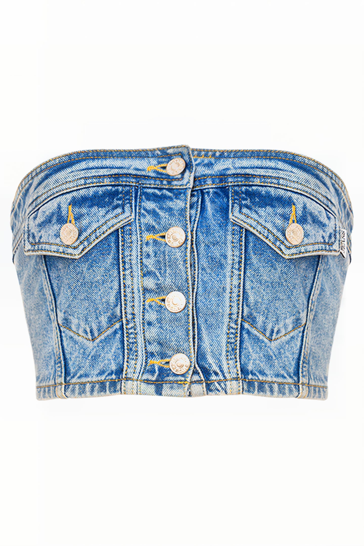 BUSTIER CROP TOP IN RECYCLED DENIM BLUE 3