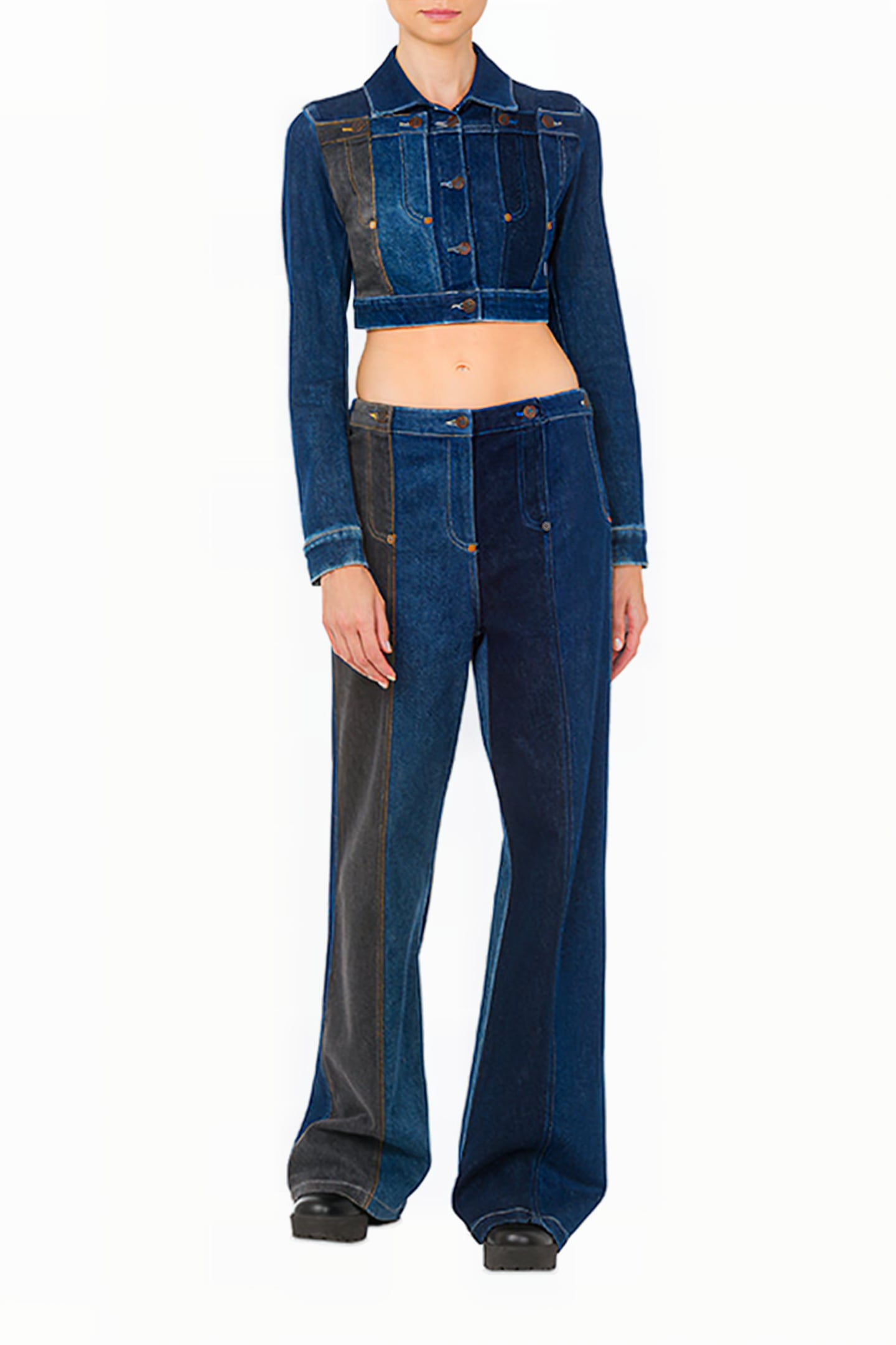 CROPPED DENIM PATCHWORK JACKET BLUE 1