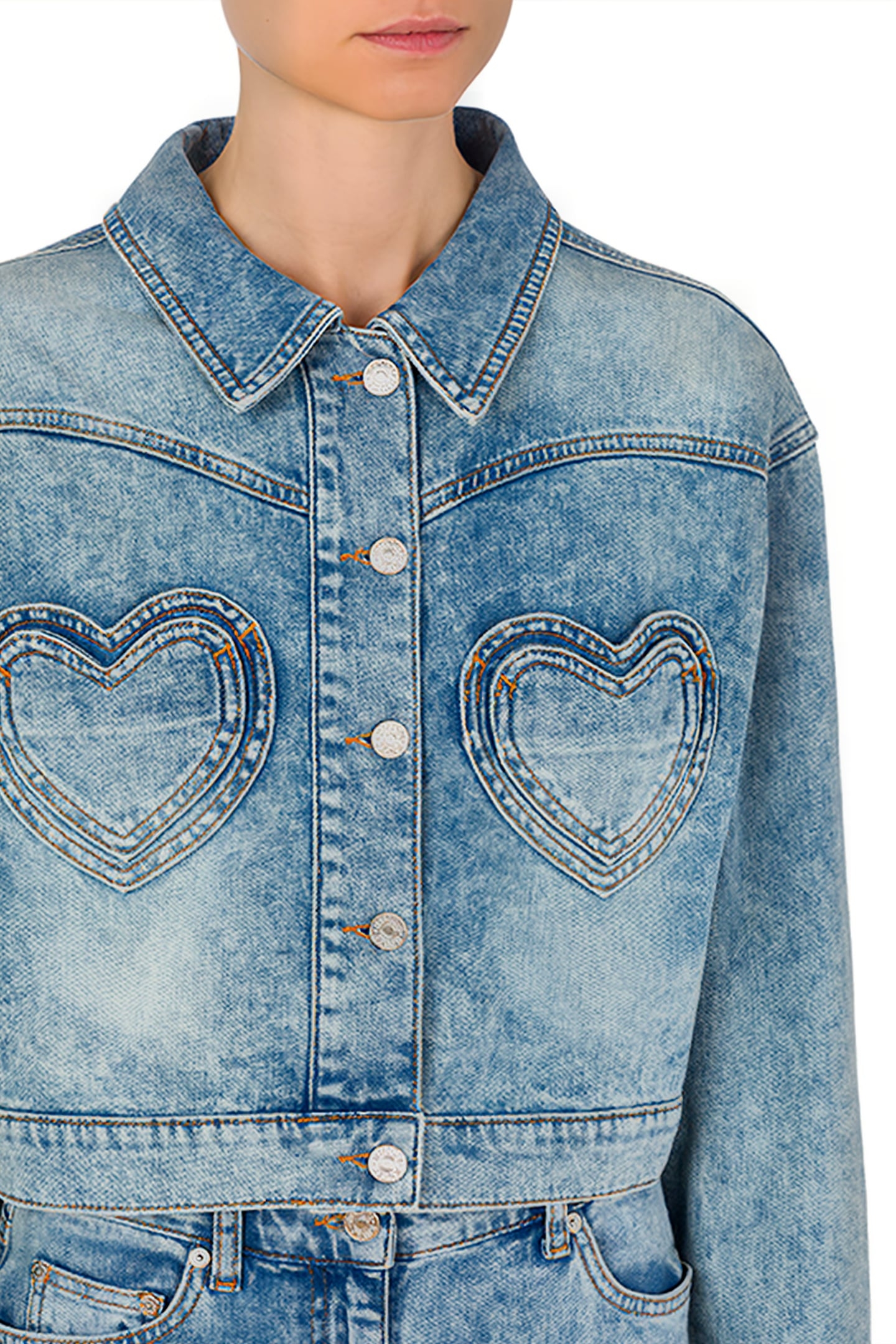 HEART POCKETS STRETCH DENIM JACKET BLUE 4
