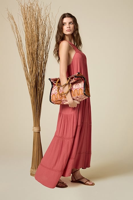 LONG DRESS WITH CROCHET PART RED 4