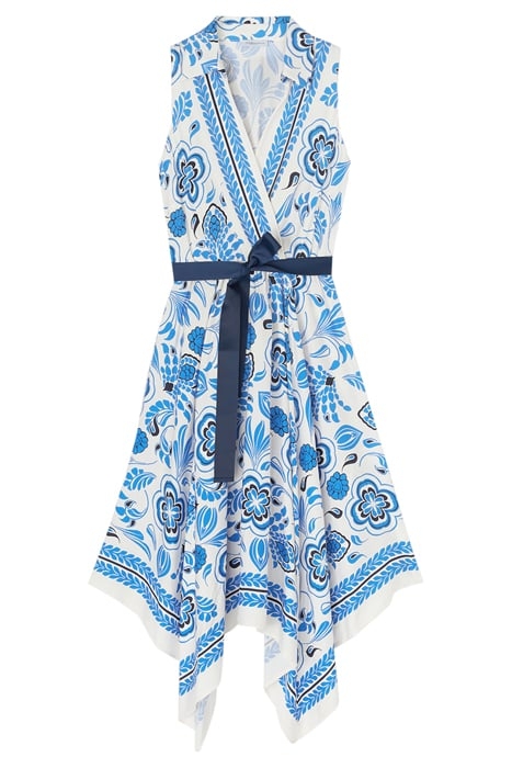 DRESS WITH SCARF PATTERN AND ASYMMETRICAL HEM BLUE 3