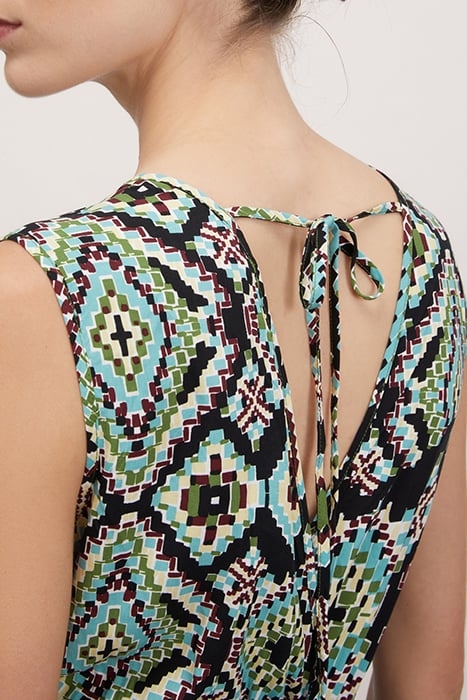 LONG DRESS WITH ETHNIC PATTERNED FLOUNCE BLACK 5